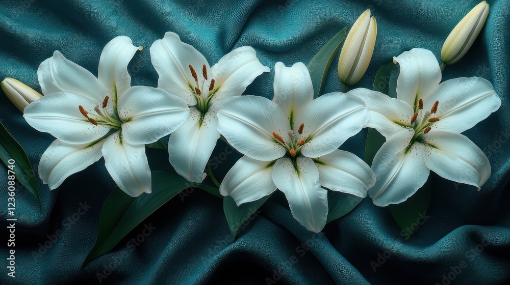 Fototapeta premium White lilies teal fabric sympathy card