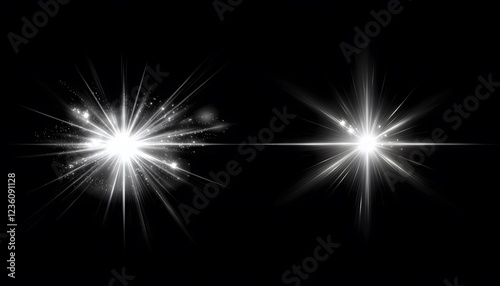 Bright White Starburst Light Effects On Black Background