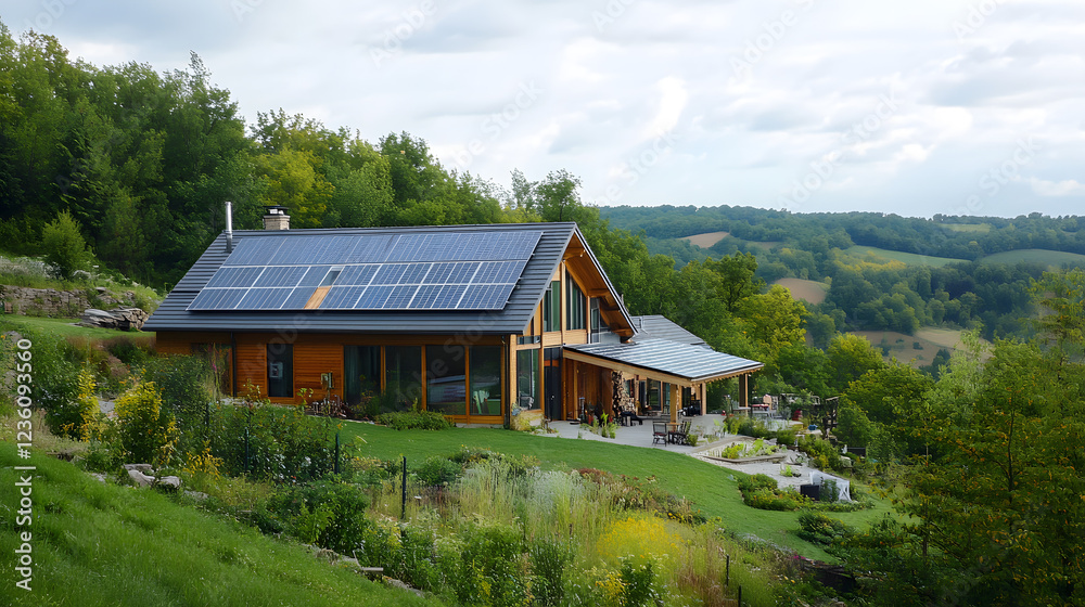 A contemporary beach house with solar panels, reflecting sunlight and providing a sustainable energy solution for the future. A contemporary beach house with solar panels, reflecting sunlight and providing a sustainable energy solution for the future.