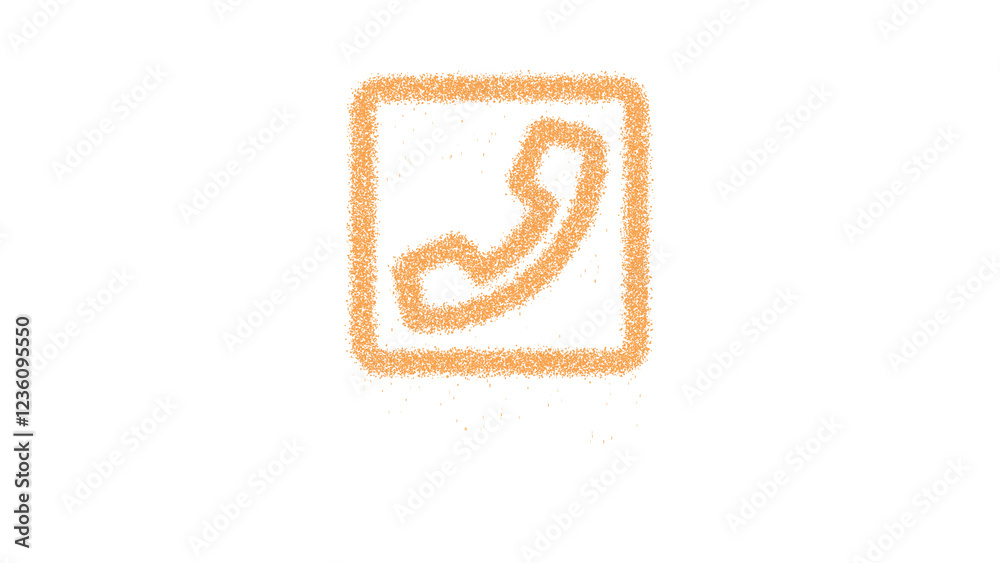 Icon phone square is made of yellow grains of sand. Some grains of sand fall down. Transparent background. Black Icon phone square is made of yellow grains of sand. Some grains of sand fall down. Transparent background. Black