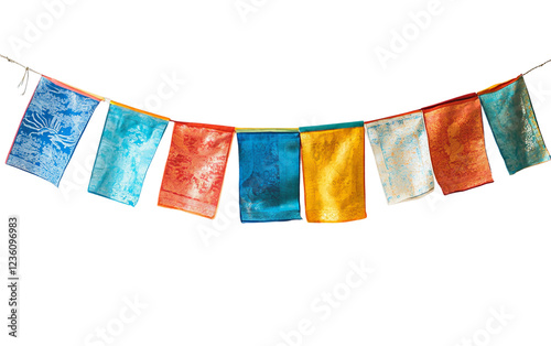 The Spiritual Significance of the Traditional Lhosar Tibetan Prayer Flag Isolated On Transparent Background.