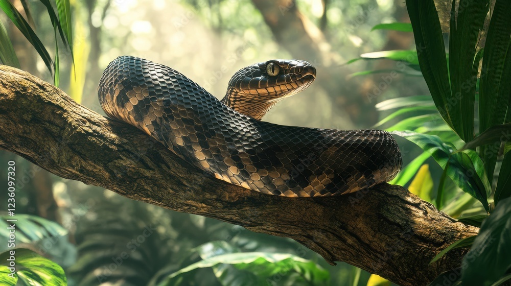Fototapeta premium Captivating Snake in Lush Green Jungle Environment