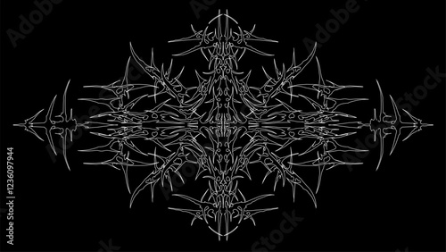 Cyber gothic ornamental, cyber sigilism intricate patterns, neo tribal abstract symmetrical shapes vector design