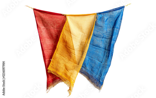 The Ritual Colors of the Traditional Lhosar Tibetan Prayer Flag Isolated On Transparent Background.