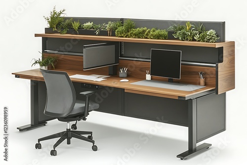 Modern Office Workstation with Plants