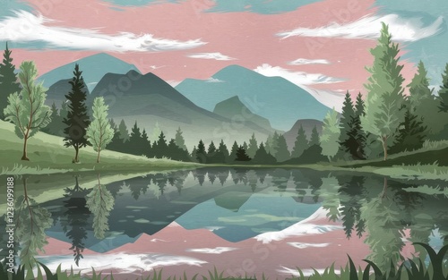 landscape with lake and mountains