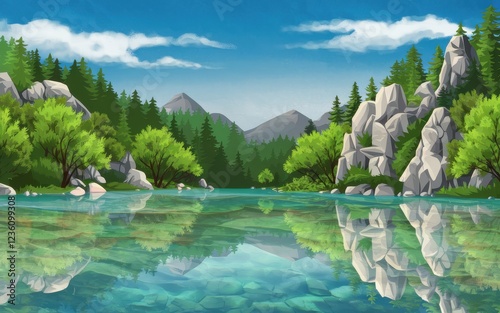 landscape with lake and mountains
