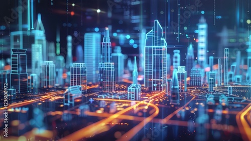 Wallpaper Mural Futuristic Digital City Skyline at Night Torontodigital.ca