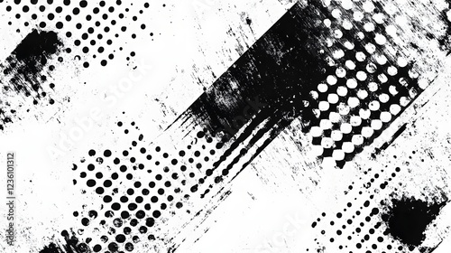 Abstract Black and White Grunge Dot Pattern Texture Backdrop with Splash and Splatter Effects  Edgy Grungy and Experimental Digital Art Graphic Design