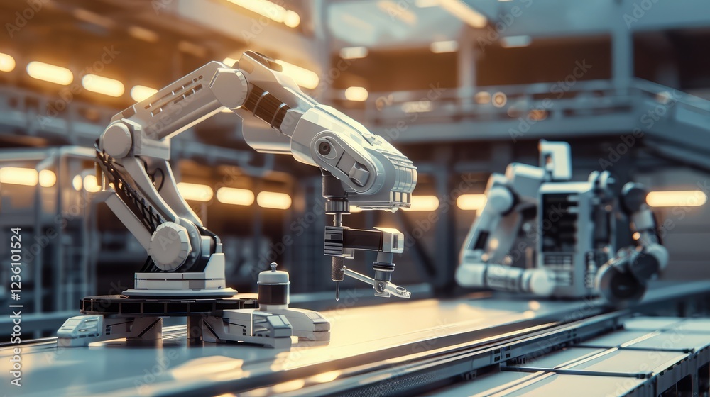 Fototapeta premium Advanced Robotic Arms in Modern Factory