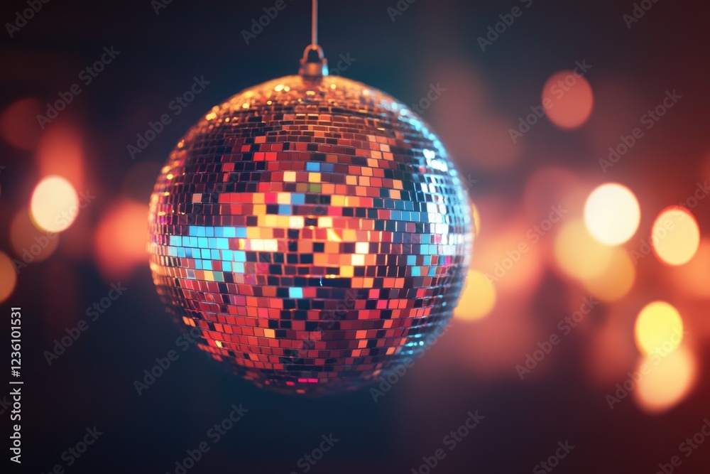 Obraz premium A shiny disco ball suspended from a string, ready to spin and reflect light