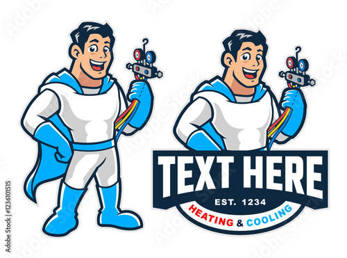 mascot cartoon character super hero heating cooling and home care services