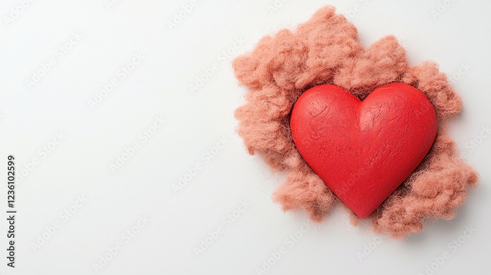 Obraz premium Red Heart In Pink Sand On White Background