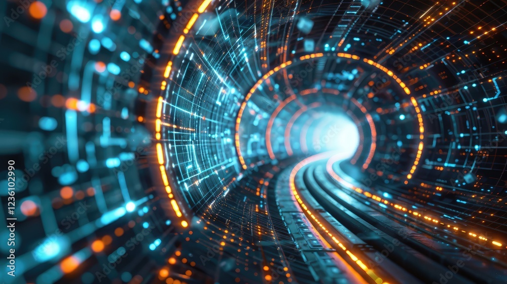 Fototapeta premium Futuristic Glowing Digital Tunnel