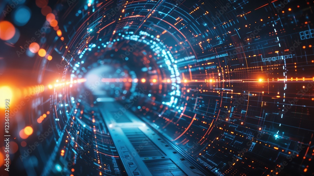 Fototapeta premium Futuristic Data Tunnel with Neon Lights