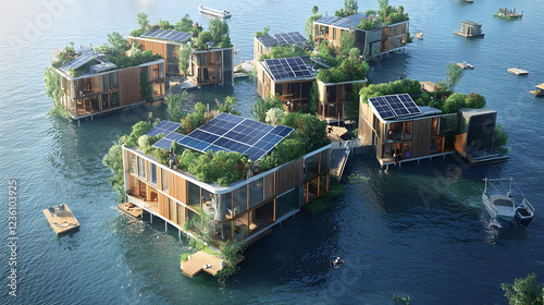 A sustainable housing complex with homes equipped with solar panels, designed to reduce energy consumption and provide a low-carbon, renewable power solution.