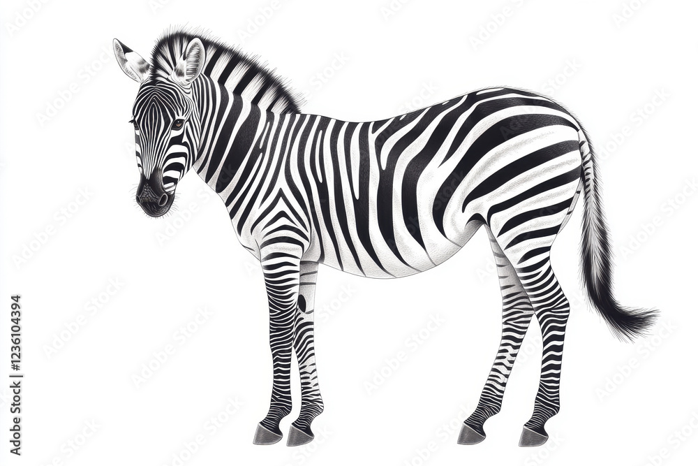 Obraz premium A striking zebra showcasing its unique black and white stripes in a minimalistic style.