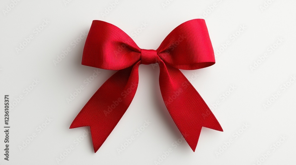 Red Ribbon Bow on White Background Festive Gift Decoration Red Ribbon Bow on White Background Festive Gift Decoration