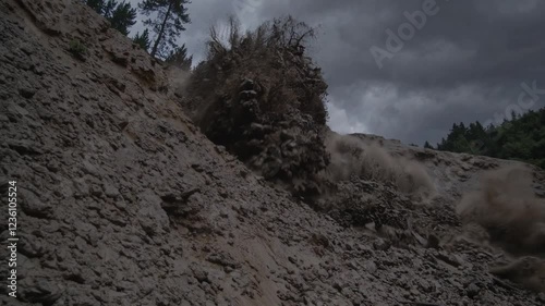 Mudslide on Mountainside, Power of Nature Unleashed, Video, Generative AI photo