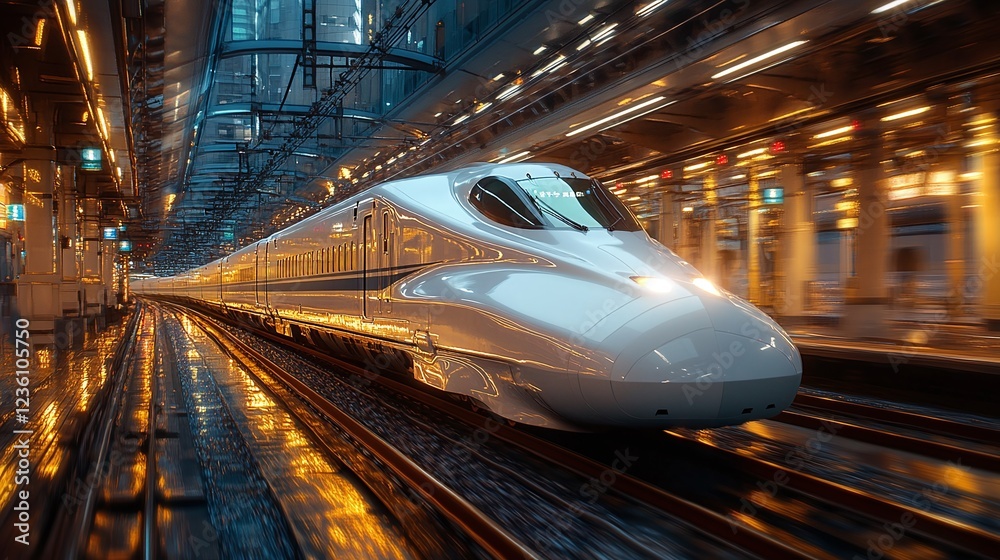 Fototapeta premium bullet train passes through the station