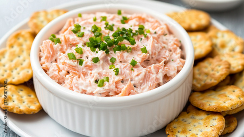 Creamy smoked salmon dip served with whole grain crackers, perfect for gatherings