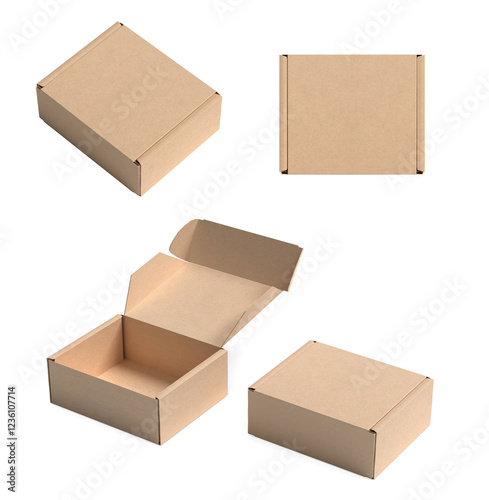 Obraz na płótnie Brown Paper mailing box Cardboard box isolated on white background w salonie