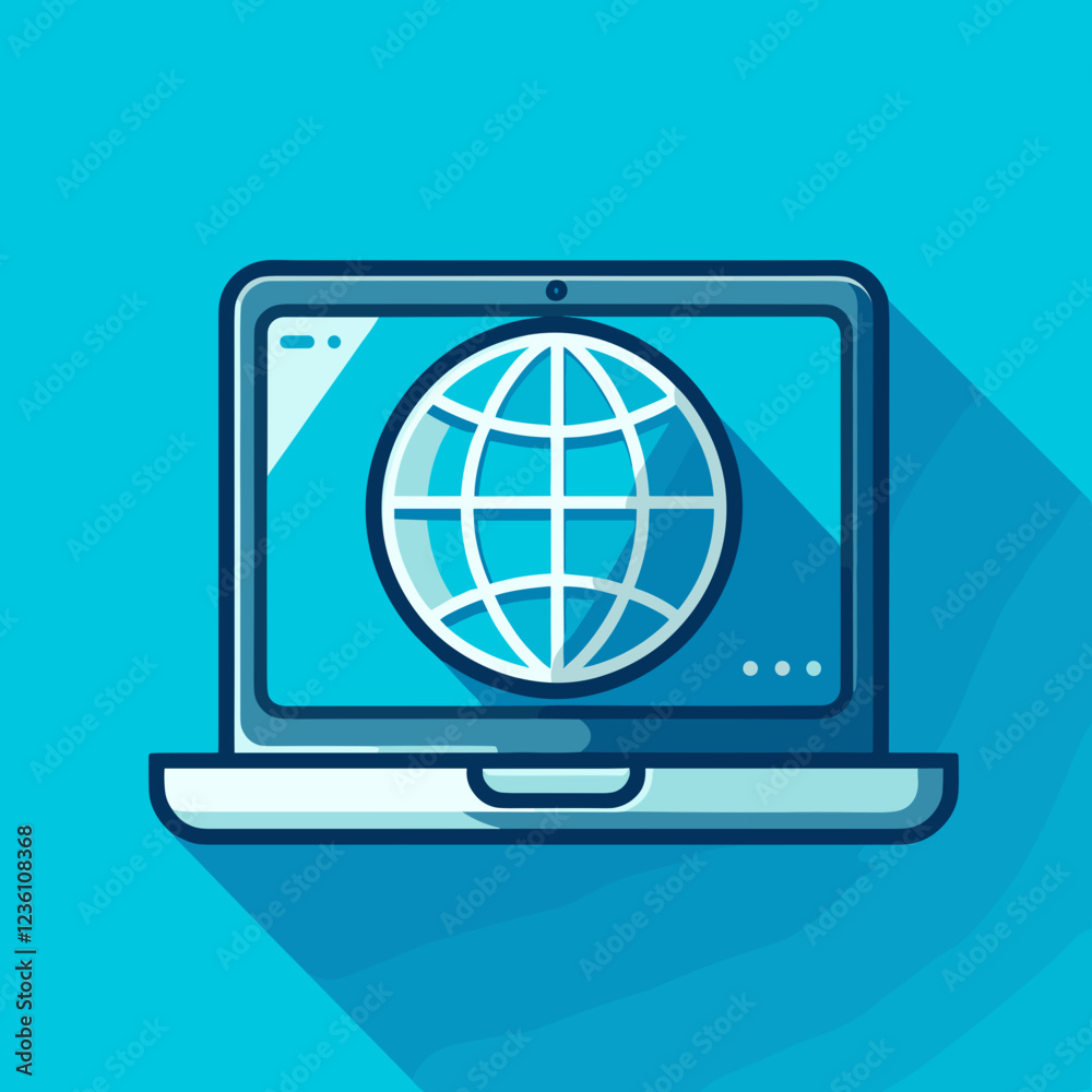 Illustration of a laptop displaying a globe on a bright blue background
Illustration of a laptop displaying a globe on a bright blue background