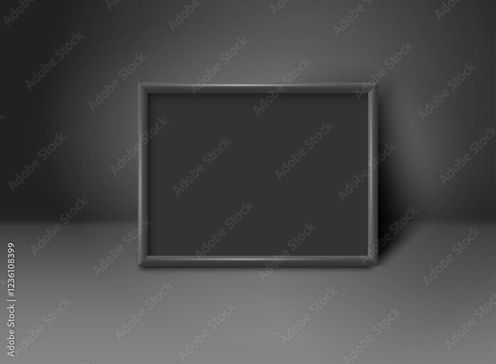 Horizontal blank black frame in black interior