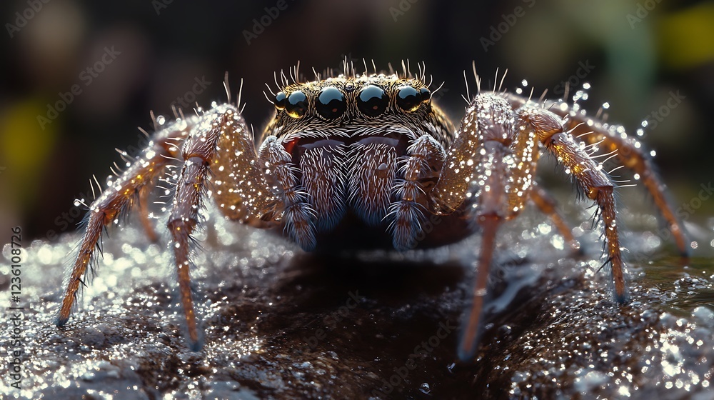 Warm sunshine a sparkling force and fresh dew on an insects spider Warm sunshine a sparkling force and fresh dew on an insects spider