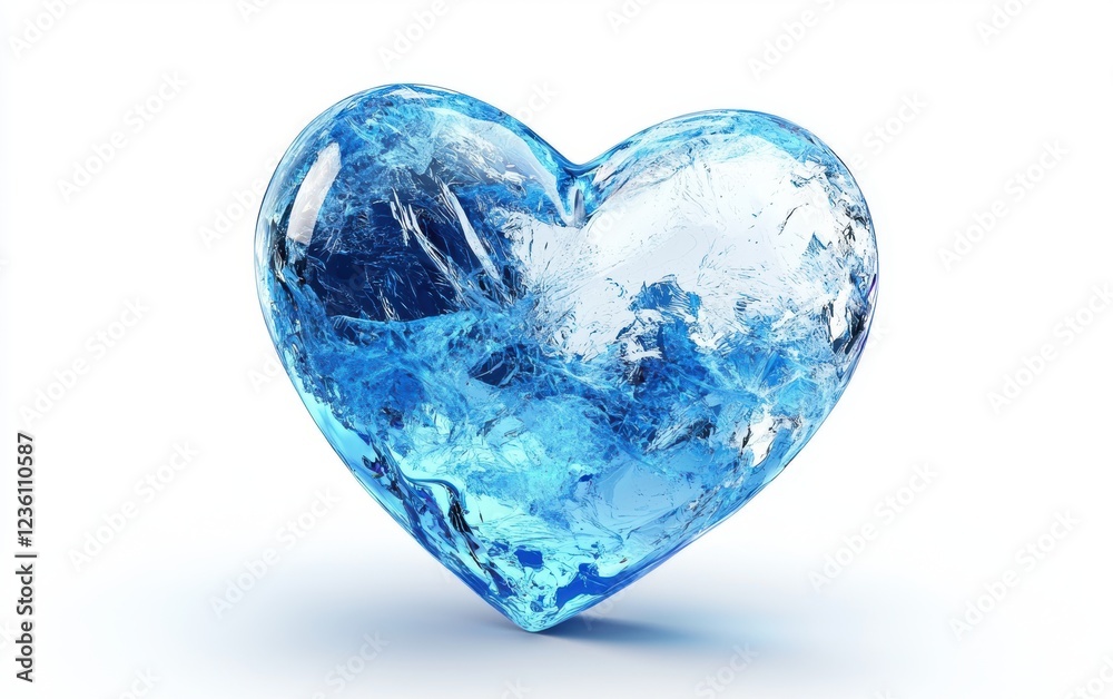 Heart shaped from frozen ice with a crystal-clear surface, isolated on a white background Heart shaped from frozen ice with a crystal-clear surface, isolated on a white background