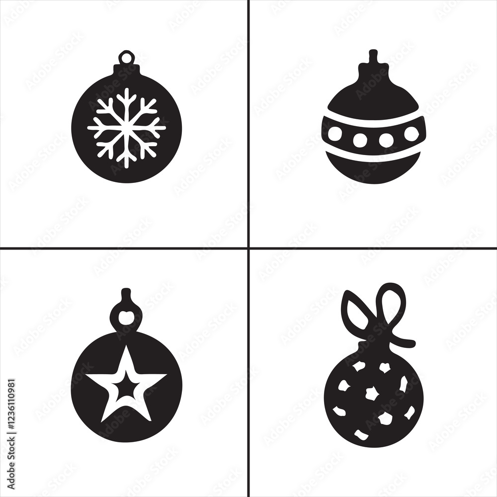 Fototapeta premium decoration, ball, holiday, ornament, christmas, december, snow, snowflake vector design icon symbol set 