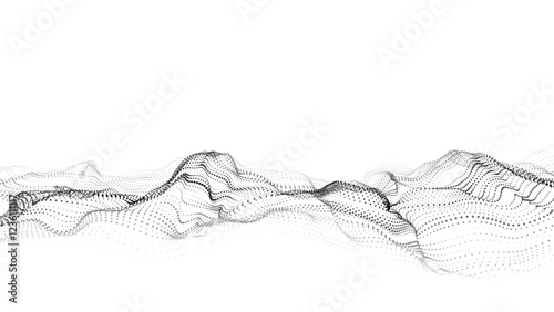 Light cyberspace in digital background. Vector abstract technology white wave with motion dots. Connection big data. Futuristic wireframe texture. Analysis a network connection.