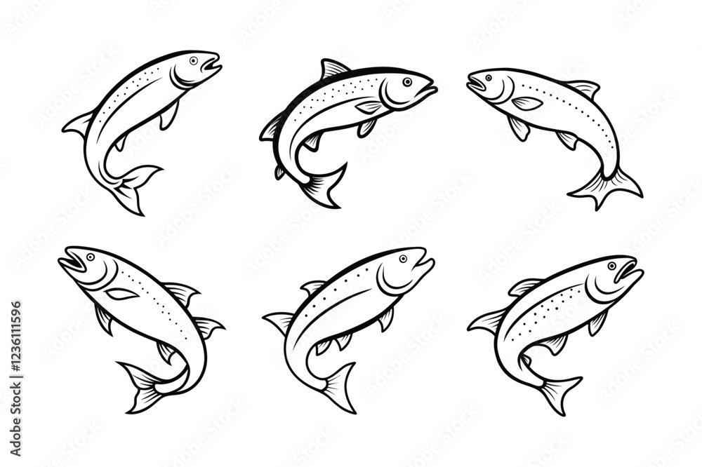 Obraz premium trout fish design, labeled line art vector silhouette illustration.