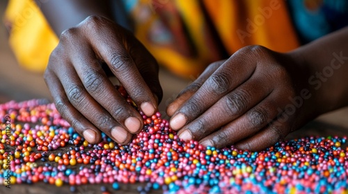 Close-up of Hands Carefully Crafting with Colorful Beads