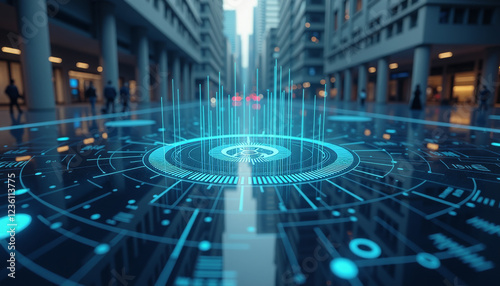 Data visualization: An abstract hologram with digital information flows, symbolizing data analysis, artificial intelligence and future technologies.