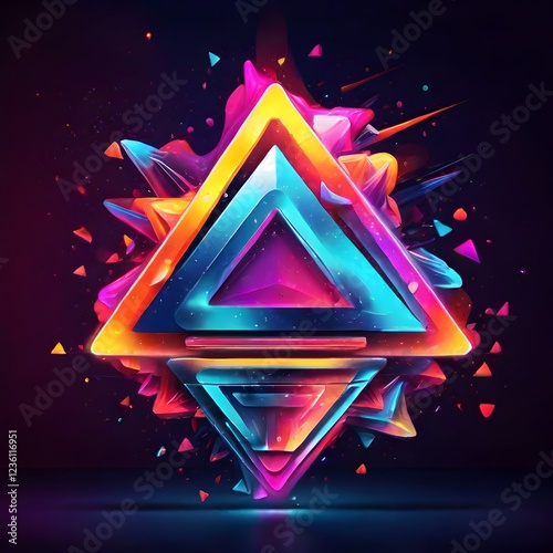 Vibrant Neon Abstract Background with Triangular and Sparkling Elements