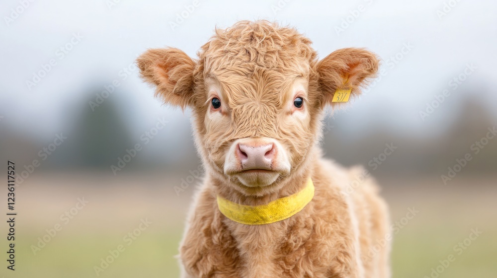 Fluffy Calf in Pasture, Spring. Farming, Agriculture Fluffy Calf in Pasture, Spring. Farming, Agriculture