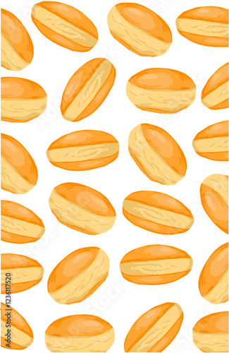 Jelly jam filled donuts vector pattern on white background