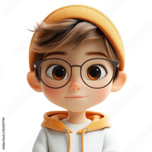 A cartoon boy wearing glasses