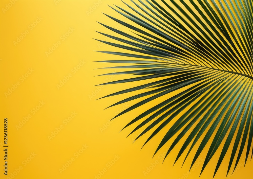 Fototapeta premium Vibrant tropical palm leaf against a bold yellow background