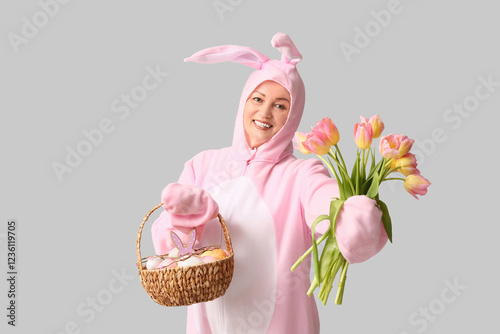 Funny senior woman in bunny...