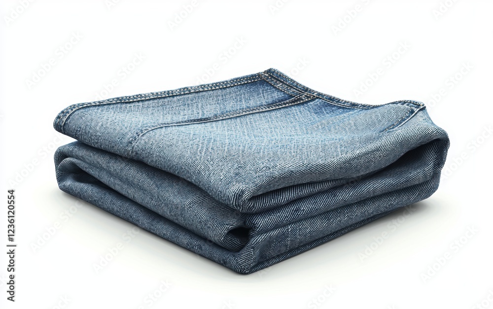 Light-wash denim jeans mockup folded neatly with visible stitching details isolated on a white background Light-wash denim jeans mockup folded neatly with visible stitching details isolated on a white background