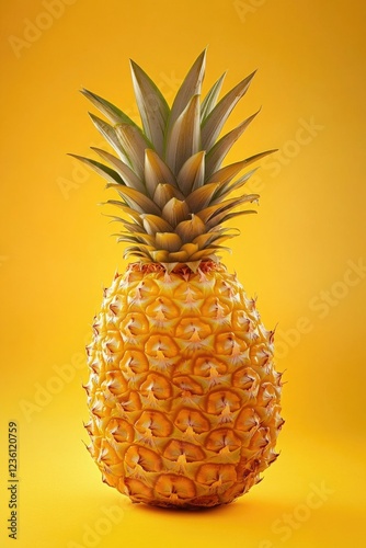 A vibrant pineapple on a yellow background. A fresh, juicy fruit, often associated with tropical climates and healthy snacks. photo