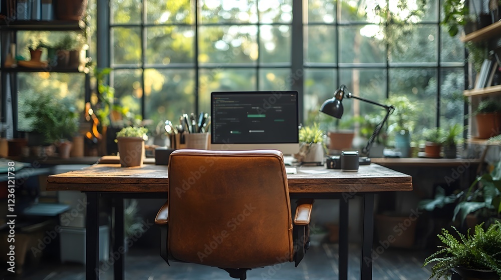 Fototapeta premium Cozy and Productive Home Office with Nature Inspired Elements