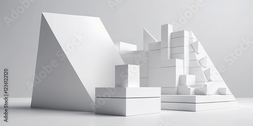 Futuristic White Tech Background with Geometric 3D Structure