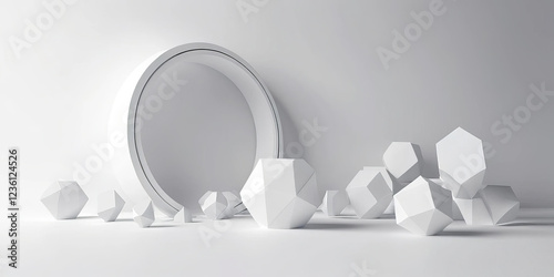 Futuristic White Tech Background with Geometric 3D Structure