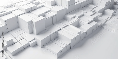 Futuristic White Tech Background with Geometric 3D Structure