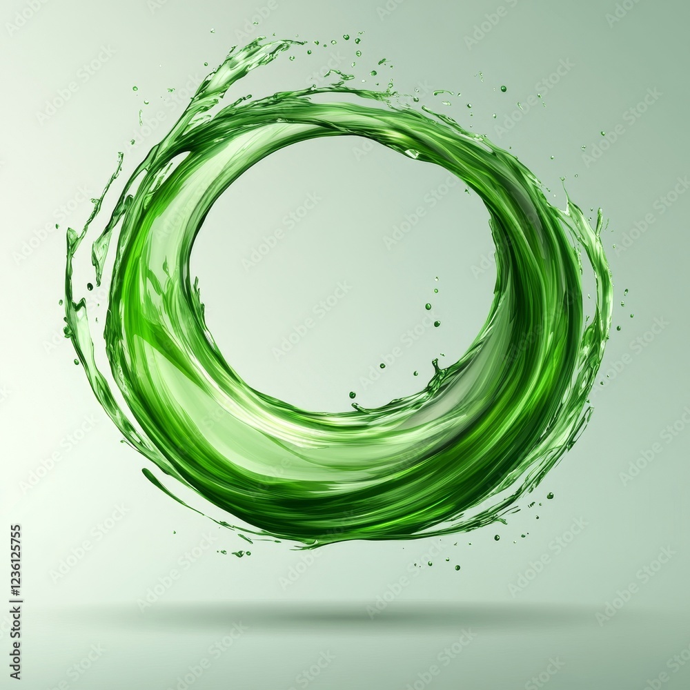 Fototapeta premium Vector illustration. Abstract green circle. Dynamic splash liquid shape. Background for poster, cover, banner, placard. Logo design, Generative AI