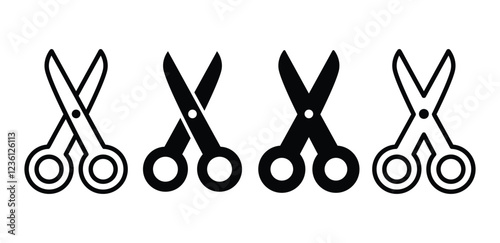 scissors cut icon symbol sign vector design outline and black filled color illustration sets