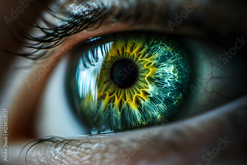 Macro closeup of a Human Iris, beautiful unic eye photo, green Iris